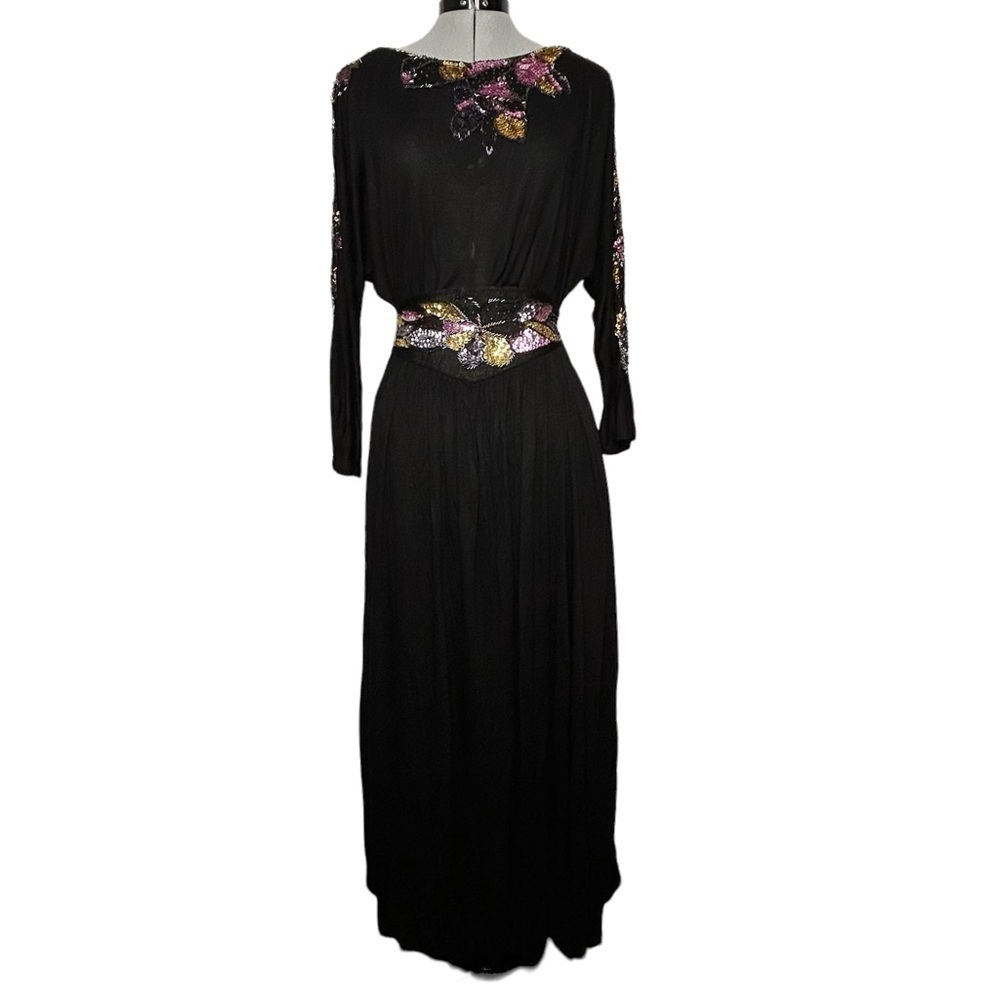 Jane Ashley Vintage 2-Pc Black Evening Dress W/ Beading and Sequins Sz M